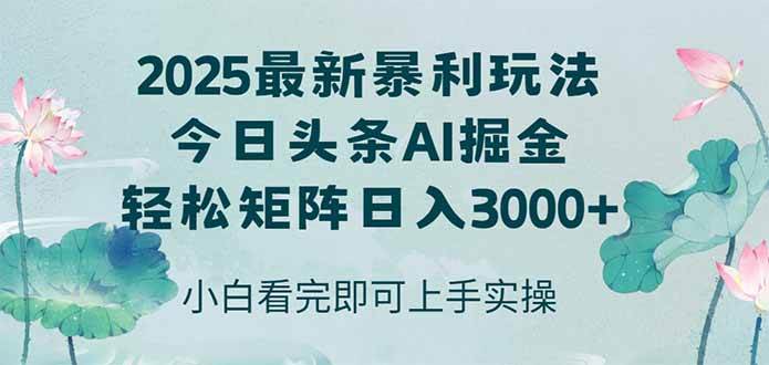 (5.31)今日头条2025年最新暴利玩法，思路简单，复制粘贴，轻松实现矩阵日入3000+